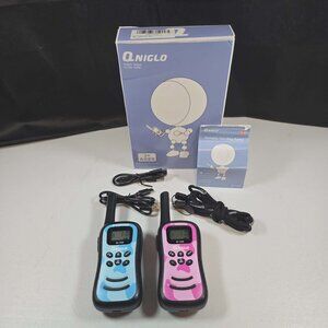 QNIGLO WALKIE TALKIES TWO WAY RADIOS USB RECHARGEABLE WITH STRAPS NEW W/BOX